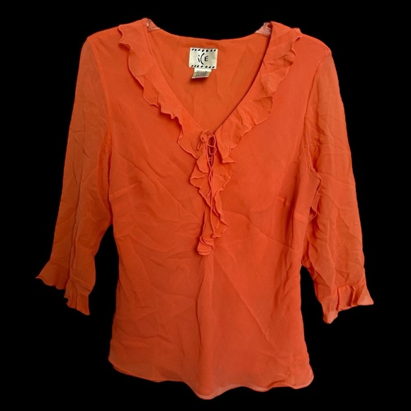 Vintage Ice Orange Silk Ruffle Blouse Size XL Semi Sheer Boho Fairy Feminine Y2K - Picture 1 of 9